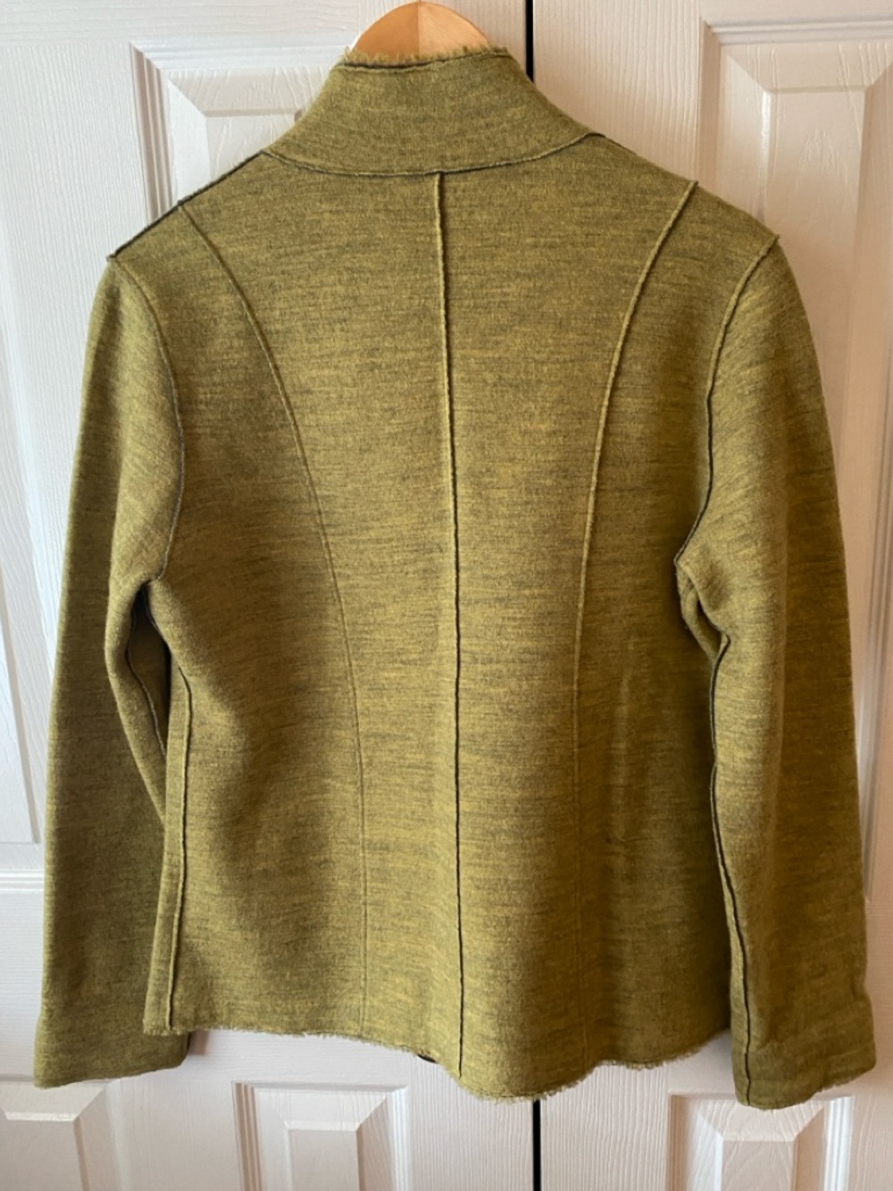EILEEN FISHER Moss Green Heather Merino Wool Tailored Knit Sweater Blazer M - Picture 2 of 9